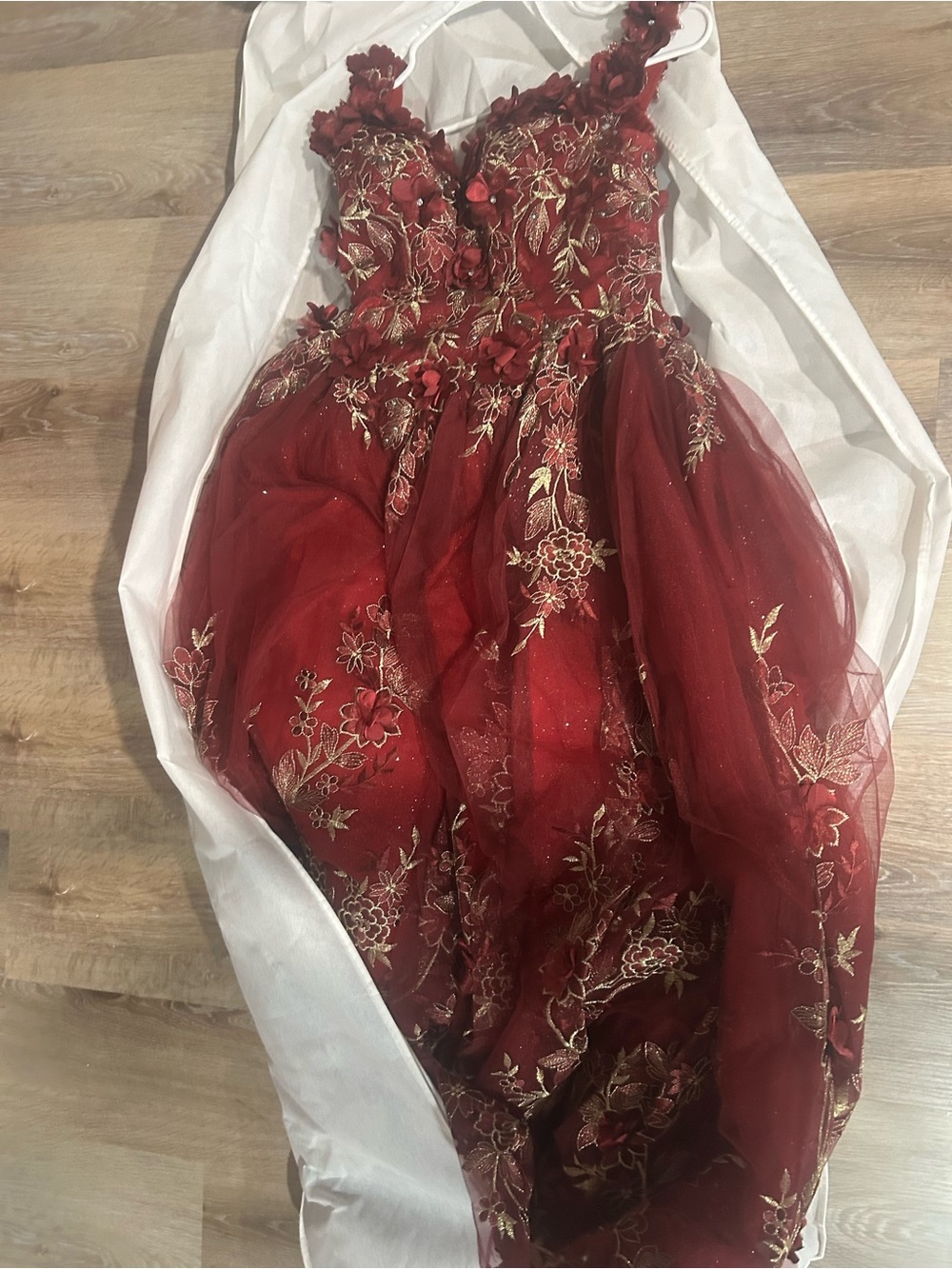 Embroidered Burgundy Floral Tulle Evening Dress